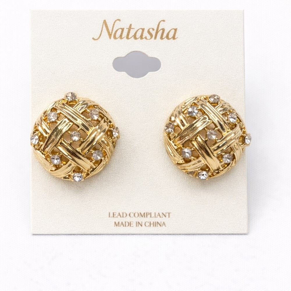 Natasha Couture Gold & Silver Woven Stud Earrings Mixed Metal‎ NWT